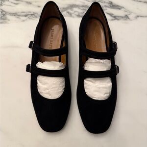 Black Suede Mary Jane Flats